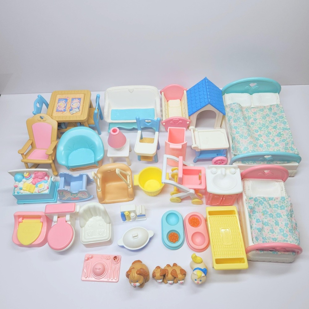 Vintage Fisher-Price Nursery Dollhouse Furniture Accessories Lot Multicolor 1993